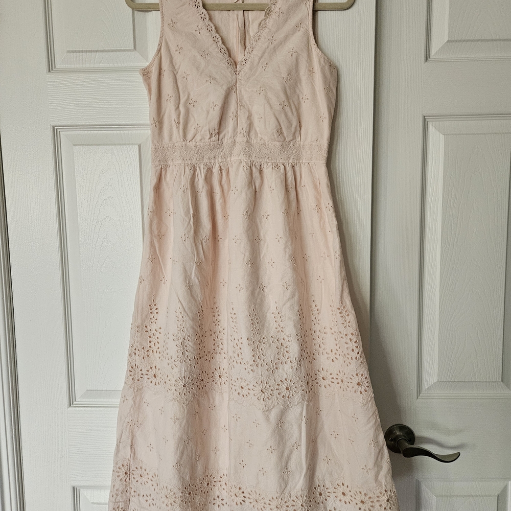 GAP Blush Tiered Midi Eyelet Sundress